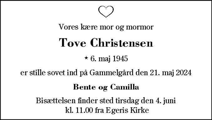 Dødsannonce for Tove Christensen