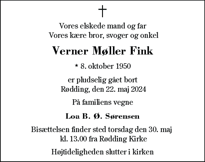 Dødsannonce for Verner Møller Fink