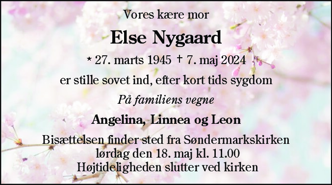 Dødsannonce for Else Nygaard