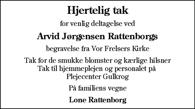 Dødsannonce for Arvid Jørgensen Rattenborg