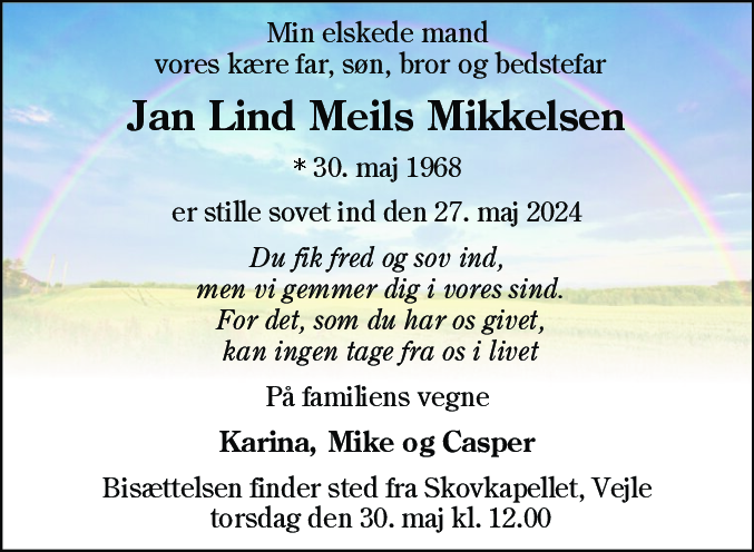 Dødsannonce for Jan Lind Meils Mikkelsen