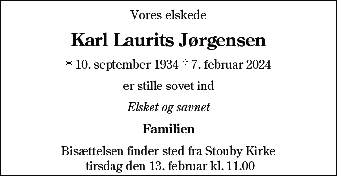 Dødsannonce for Karl Laurits Jørgensen