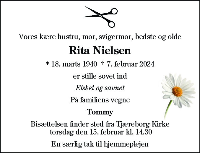 Dødsannonce for Rita Nielsen