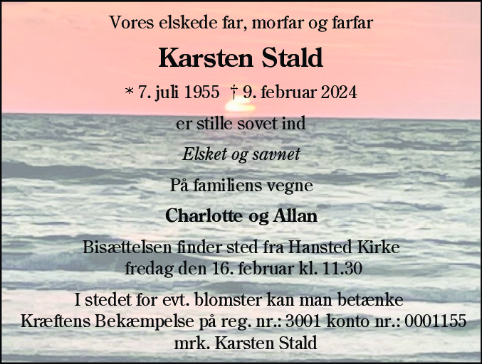 Dødsannonce for Karsten Stald