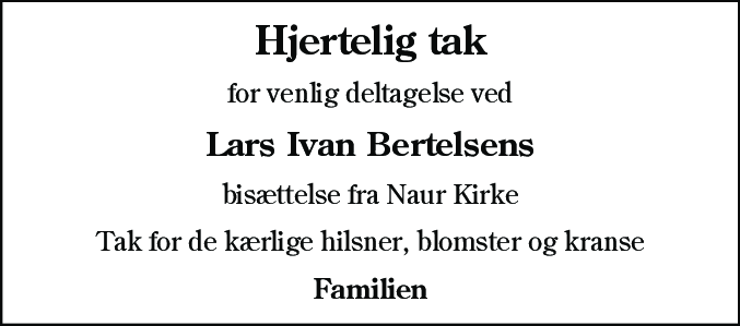 Dødsannonce for Lars Ivan Bertelsen