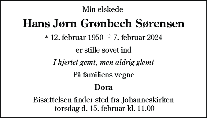 Dødsannonce for Hans Jørn Grønbech Sørensen