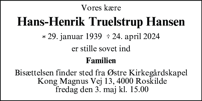 Dødsannonce for Hans-Henrik Truelstrup Hansen