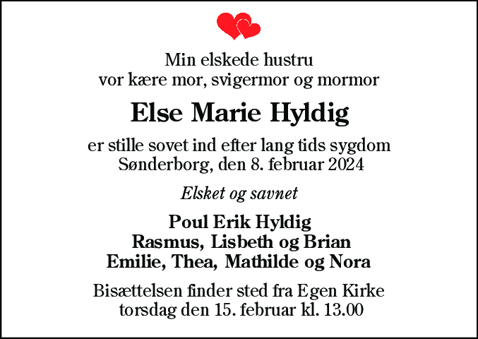 Dødsannonce for Else Marie Hyldig