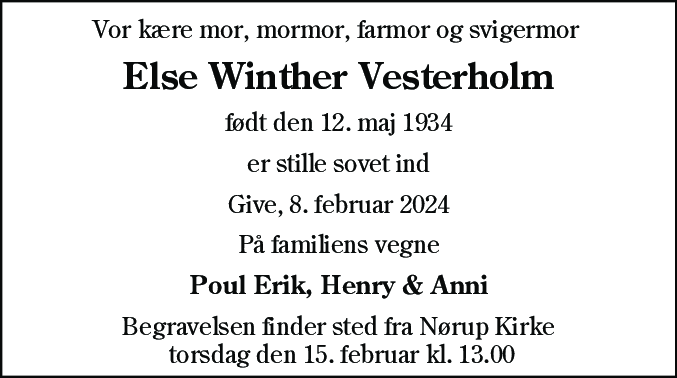 Dødsannonce for Else Winther Vesterholm