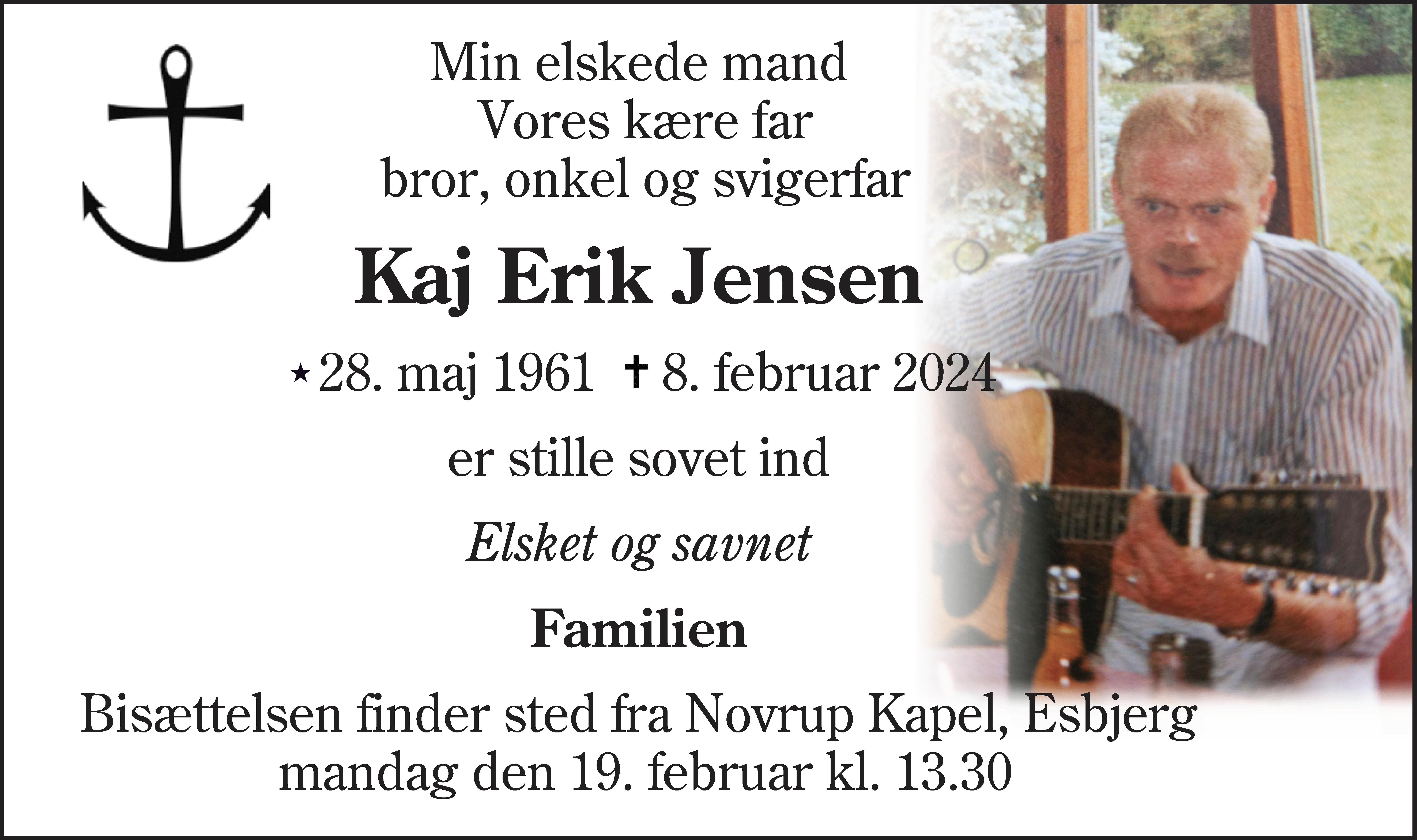 Dødsannonce for Kaj Erik Jensen