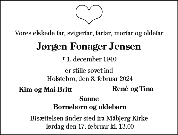 Dødsannonce for Jørgen Fonager Jensen