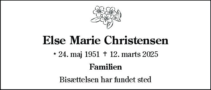 Dødsannonce for Else Marie Christensen