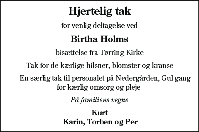 Dødsannonce for Birtha Holm