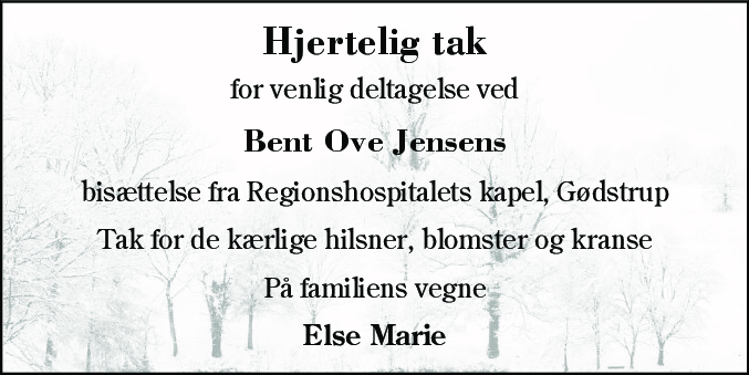 Dødsannonce for Bent Ove Jensen