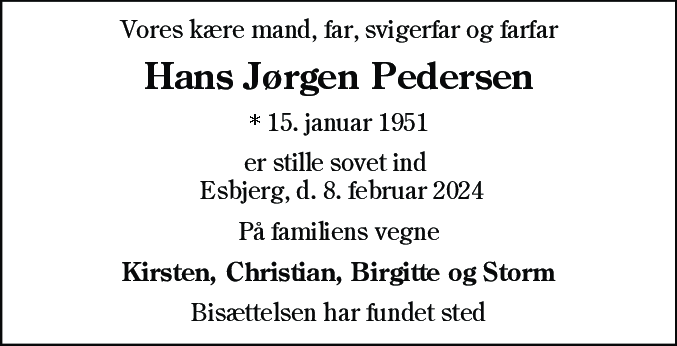 Dødsannonce for Hans Jørgen Norin Pedersen