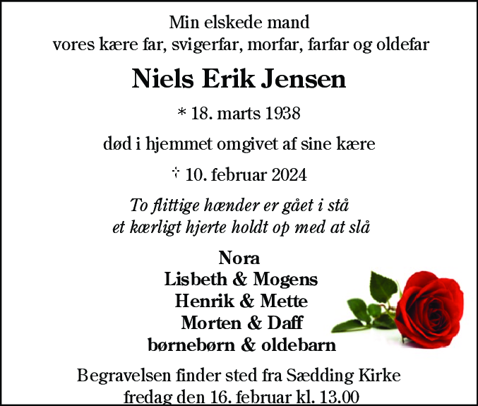 Dødsannonce for Niels Erik Jensen