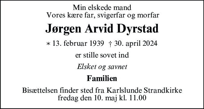 Dødsannonce for Jørgen Arvid Dyrstad