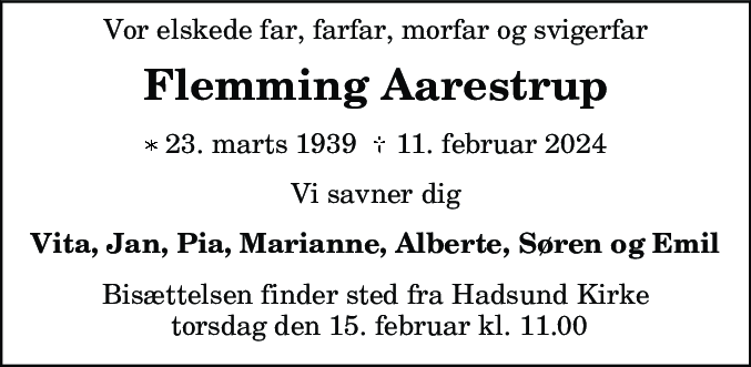 Dødsannonce for Flemming Aarestrup