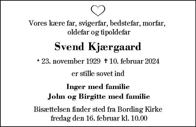 Dødsannonce for Svend Aage Kjærgaard