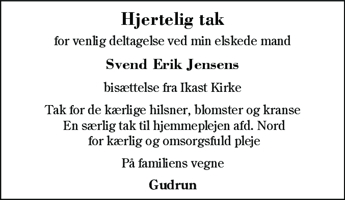Dødsannonce for Svend Erik Jensen