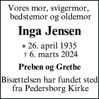 Dødsannonce for Inga Jensen