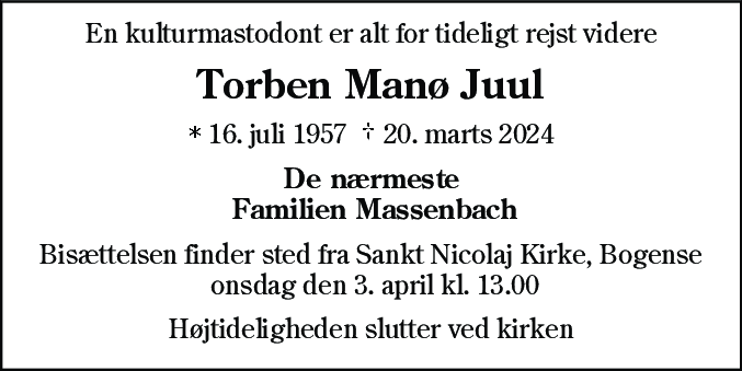 Dødsannonce for Torben Manø Juul