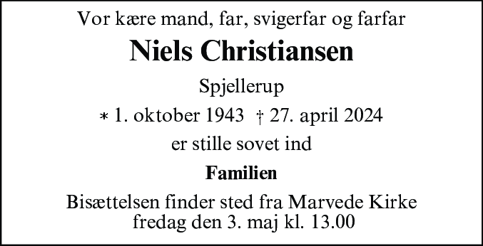 Dødsannonce for Niels Christian Christiansen