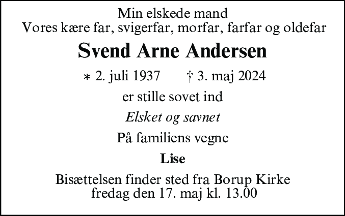 Dødsannonce for Svend Arne Andersen