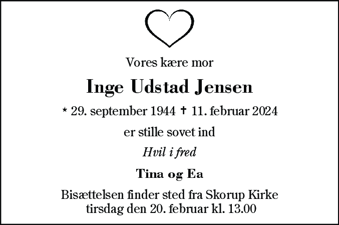 Dødsannonce for Inge Udstad Jensen