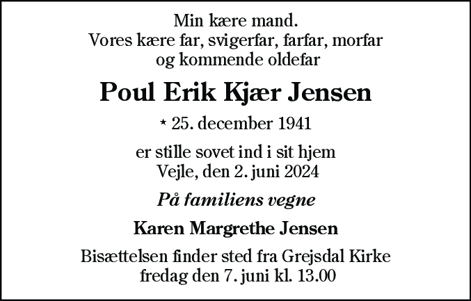 Dødsannonce for Poul Erik Kjær Jensen