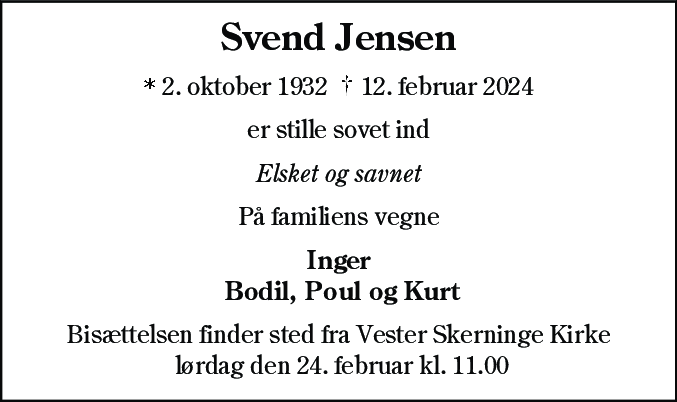 Dødsannonce for Svend Aage Jensen