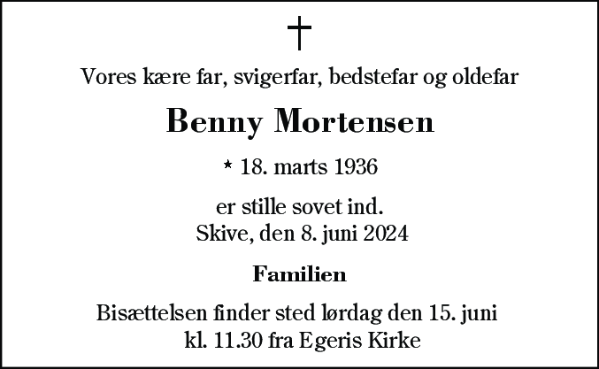 Dødsannonce for Benny Edvard Mortensen