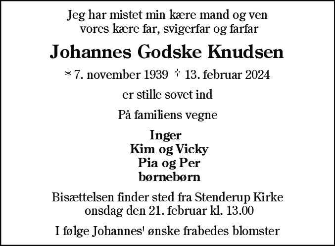 Dødsannonce for Johannes Godske Knudsen