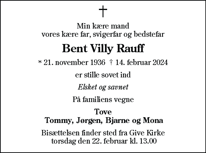Dødsannonce for Bent Villy Rauff