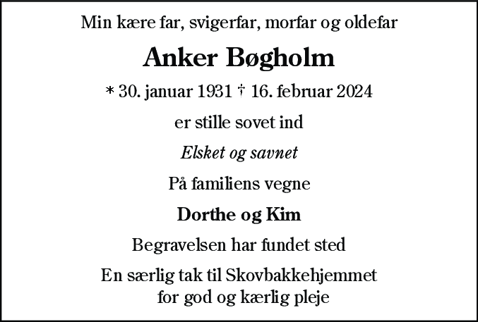 Dødsannonce for Anker Bøgholm