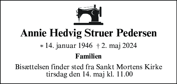 Dødsannonce for Annie Hedvig Struer Pedersen