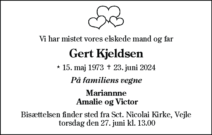 Dødsannonce for Gert Kjeldsen