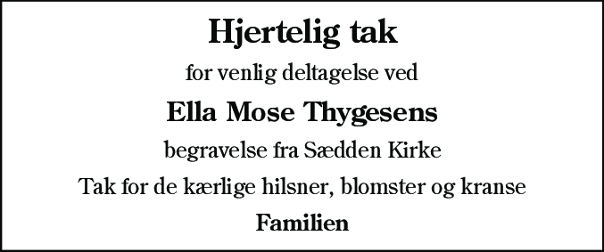 Dødsannonce for Ella Mose Thygesen
