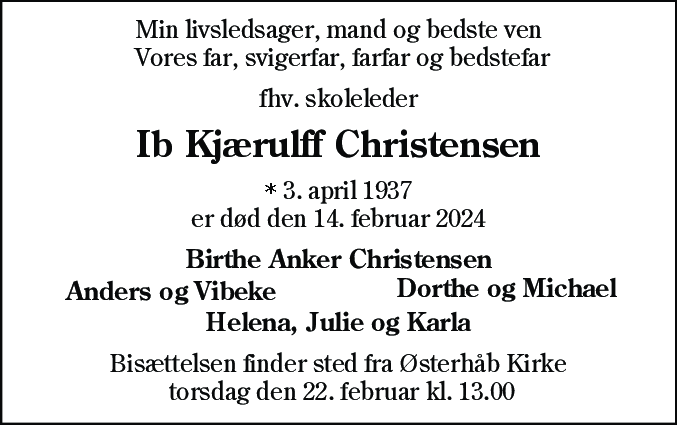 Dødsannonce for Ib Kjærulff Christensen