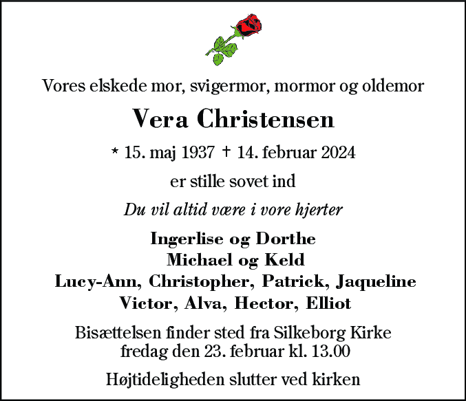 Dødsannonce for Vera Christensen