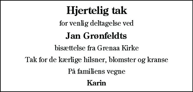Dødsannonce for Jan Grønfeldt