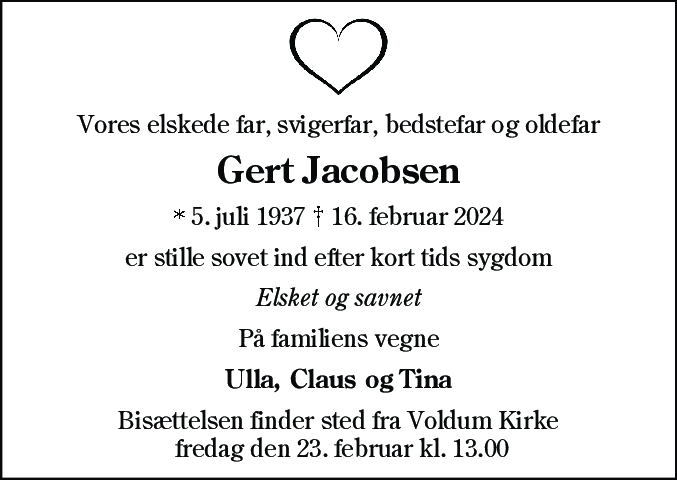 Dødsannonce for Gert Jacobsen