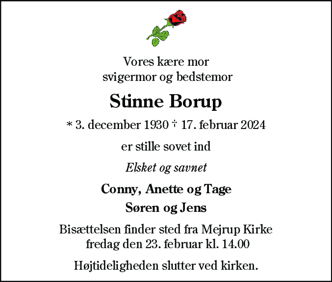 Dødsannonce for Kristine Erikka Borup