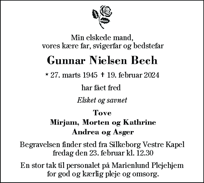 Dødsannonce for Gunnar Nielsen Bech