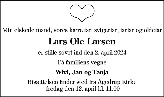 Dødsannonce for Lars Ole Larsen