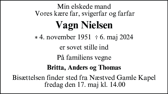 Dødsannonce for Ole Vagn Nielsen