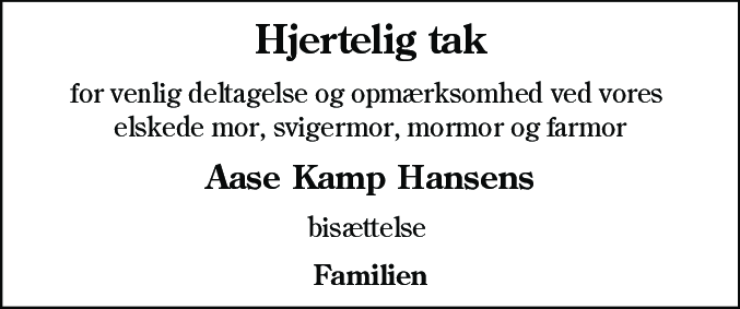 Dødsannonce for Åse Hansen