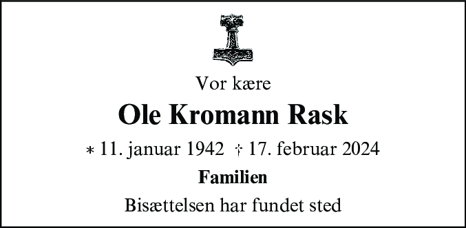 Dødsannonce for Ole Kromann Rask