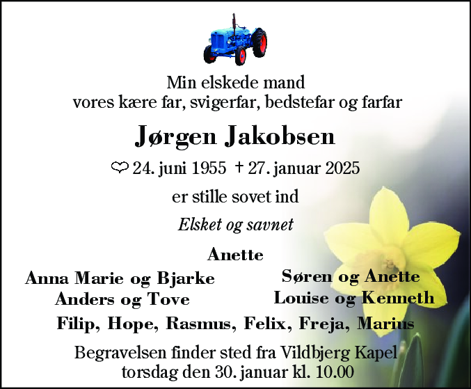Dødsannonce for Jørgen Jakobsen