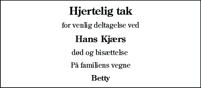 Dødsannonce for Hans Kristian Kjær